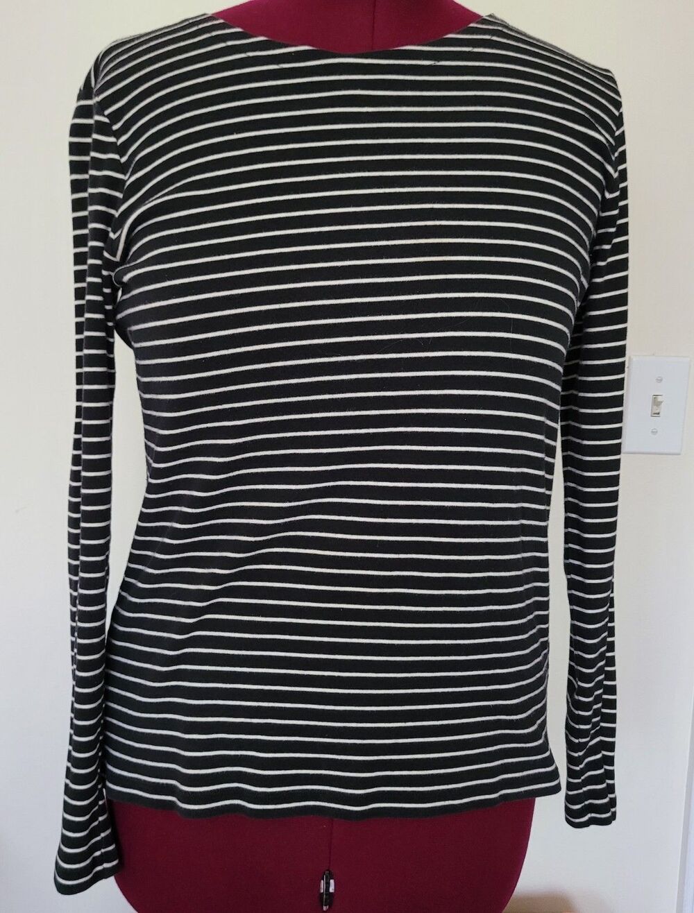 Jones New York Signature Shirt Women's XL Black White Striped Zipper Shoulder